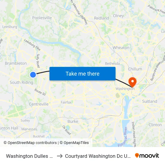 Washington Dulles Airport to Courtyard Washington Dc Us Capitol map