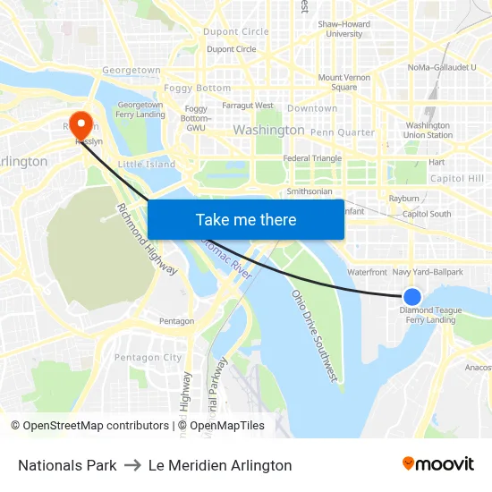 Nationals Park to Le Meridien Arlington map