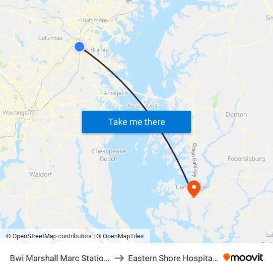 Bwi Marshall Marc Station Sb to Eastern Shore Hospital Ctr map