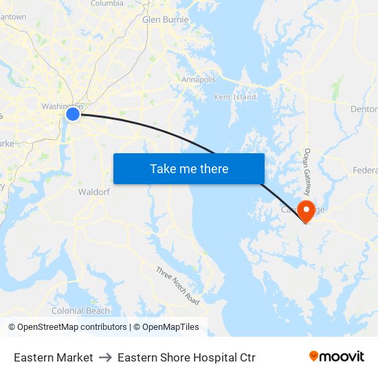 Eastern Market to Eastern Shore Hospital Ctr map