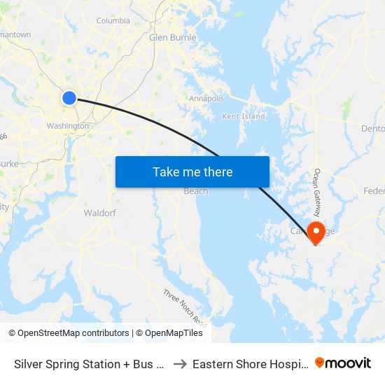 Silver Spring+Bay 102 to Eastern Shore Hospital Ctr map