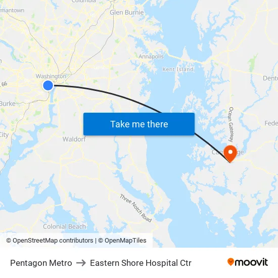 Pentagon Metro to Eastern Shore Hospital Ctr map