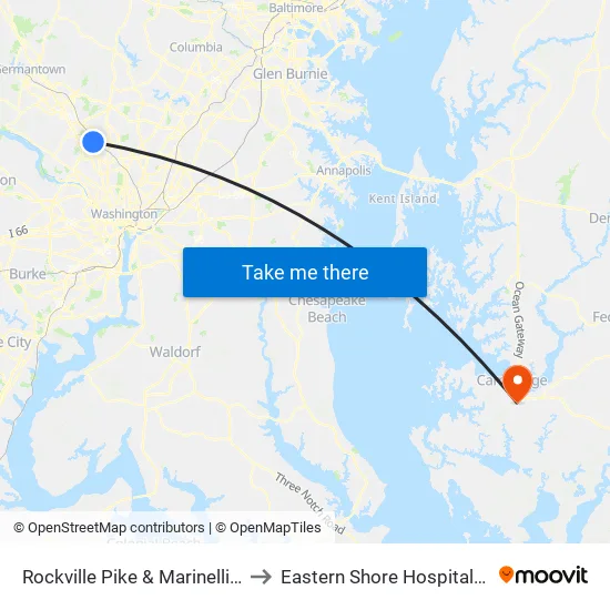 North Bethesda Station & Bay C to Eastern Shore Hospital Ctr map