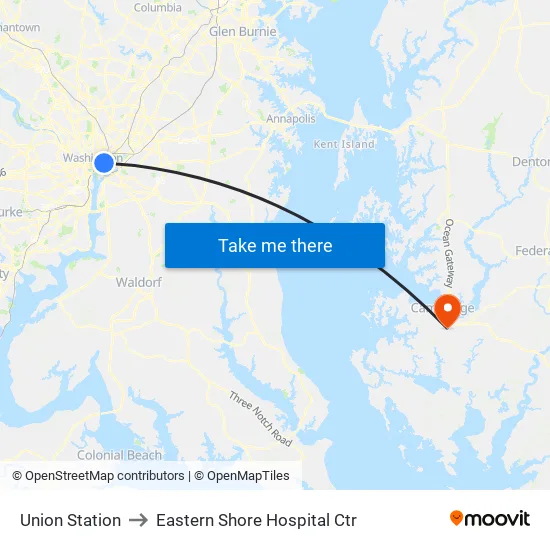 Union Station to Eastern Shore Hospital Ctr map