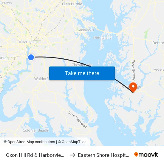 Oxon Hill Rd & Harborview Ave to Eastern Shore Hospital Ctr map