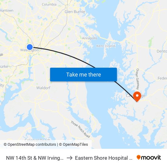 NW 14th St & NW Irving St to Eastern Shore Hospital Ctr map