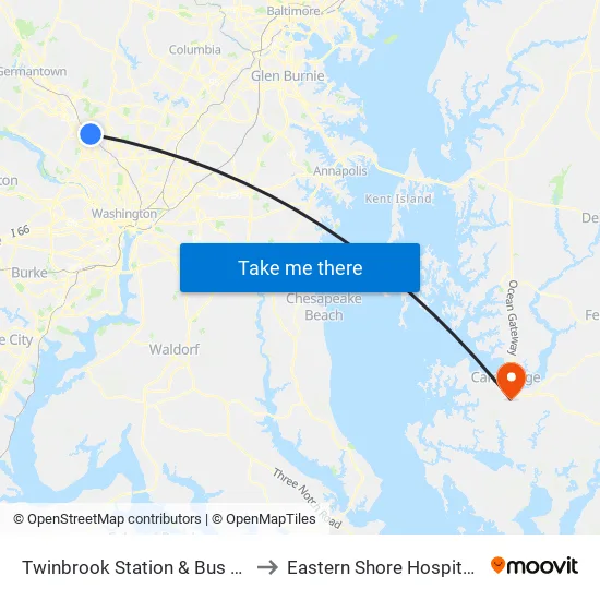 Twinbrook Station & Bus Bay A to Eastern Shore Hospital Ctr map
