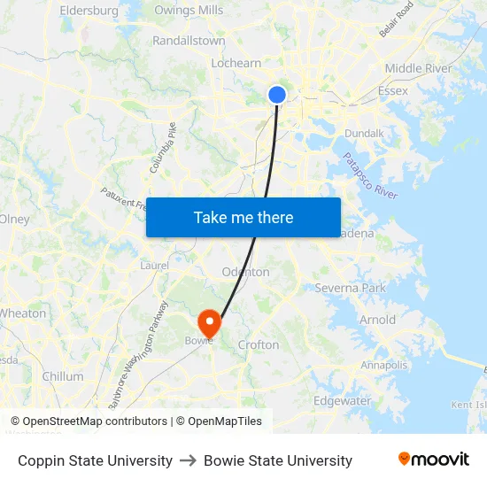 Coppin State University to Bowie State University map