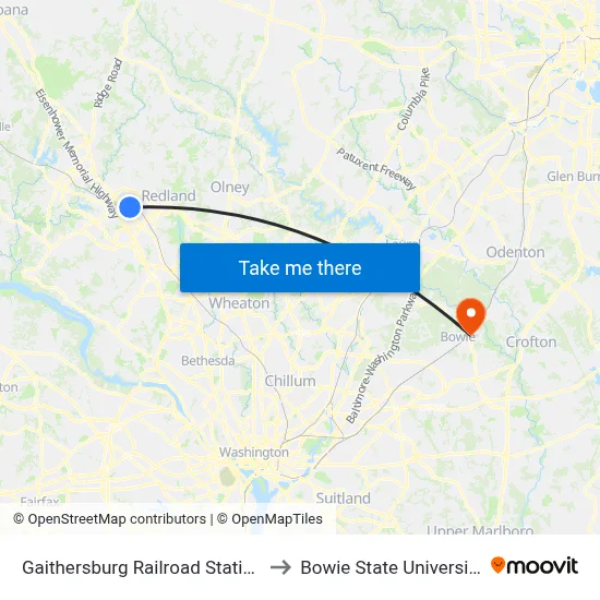 Gaithersburg Railroad Station to Bowie State University map