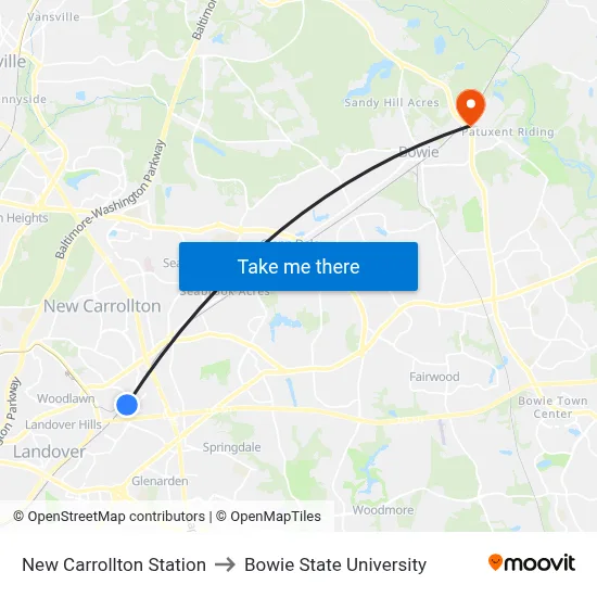 New Carrollton Station to Bowie State University map