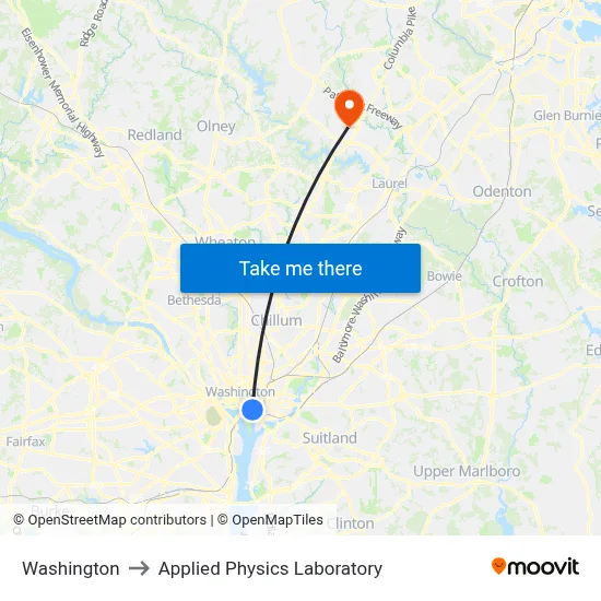 Washington to Applied Physics Laboratory map