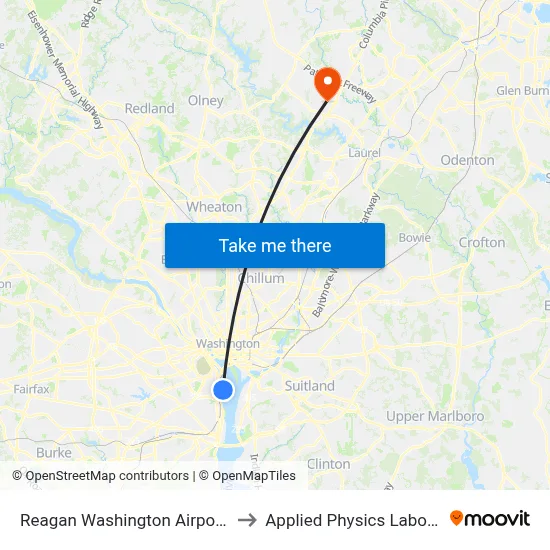 Reagan Washington Airport DCA to Applied Physics Laboratory map