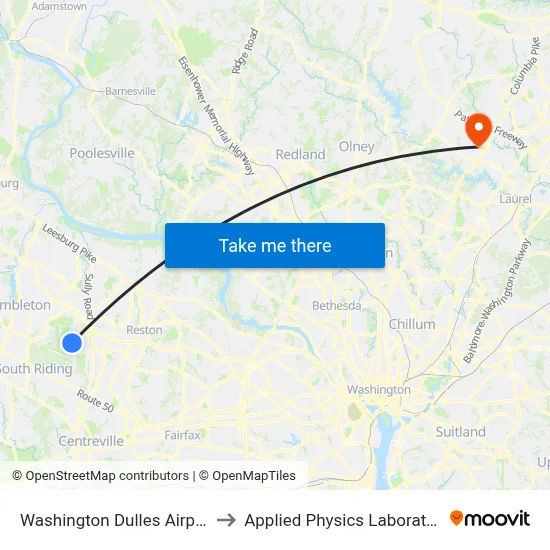 Washington Dulles Airport to Applied Physics Laboratory map