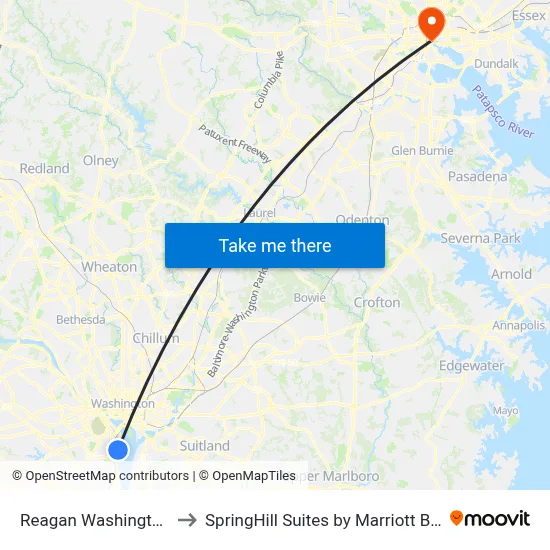 Reagan Washington Airport DCA to SpringHill Suites by Marriott Baltimore Inner Harbor map