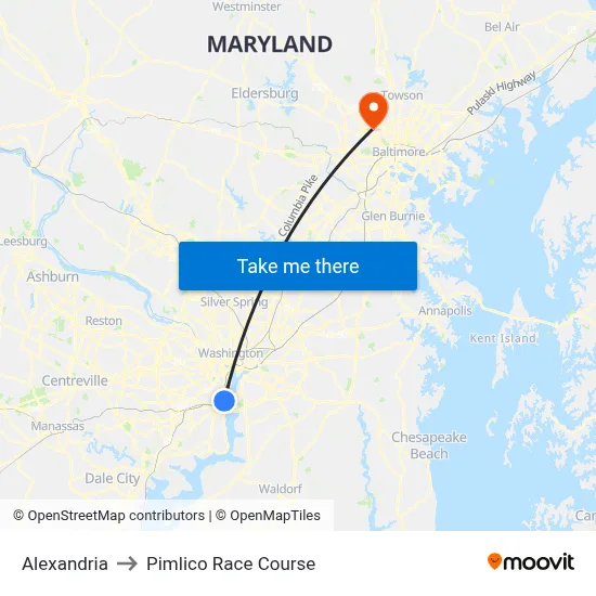 Alexandria to Pimlico Race Course map