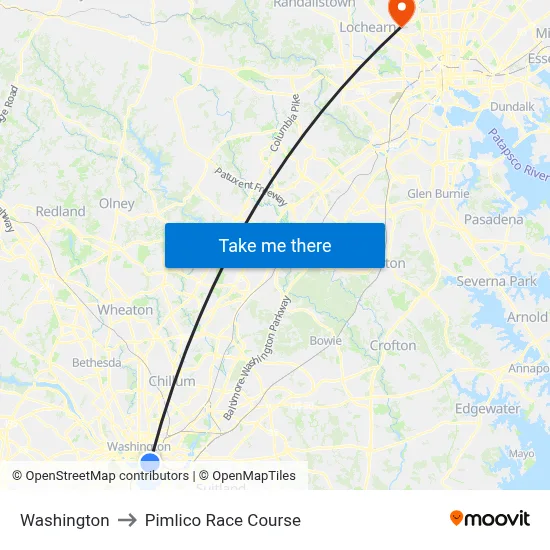 Washington to Pimlico Race Course map