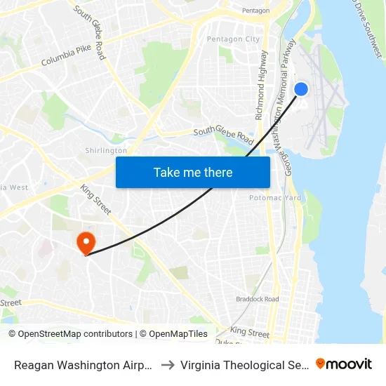 Reagan Washington Airport DCA to Virginia Theological Seminary map