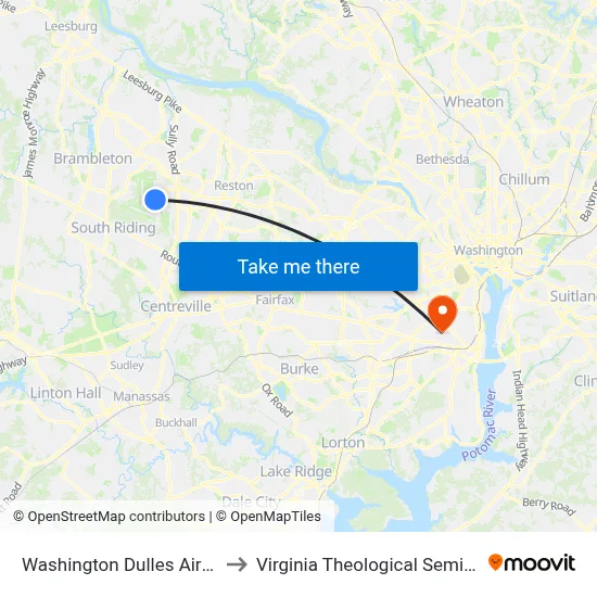 Washington Dulles Airport to Virginia Theological Seminary map