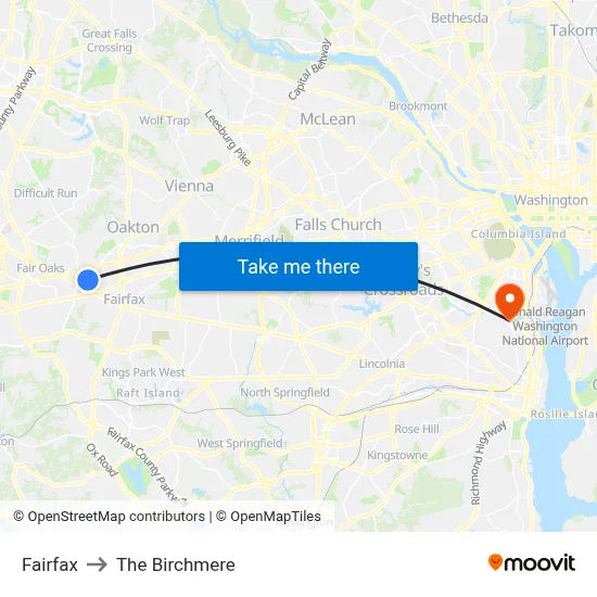 Fairfax to The Birchmere map