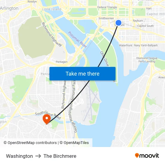Washington to The Birchmere map