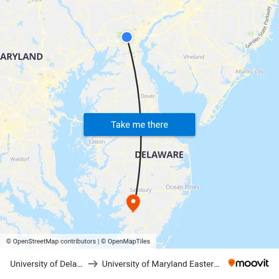 University of Delaware to University of Maryland Eastern Shore map
