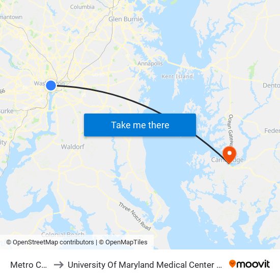 Metro Center to University Of Maryland Medical Center at Dorchester map