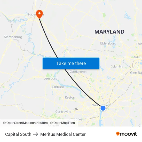 Capital South to Meritus Medical Center map