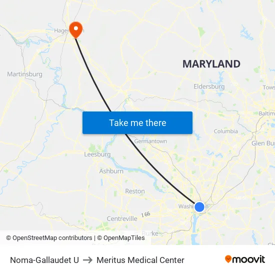 Noma-Gallaudet U to Meritus Medical Center map