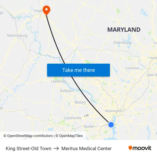 King Street-Old Town to Meritus Medical Center map