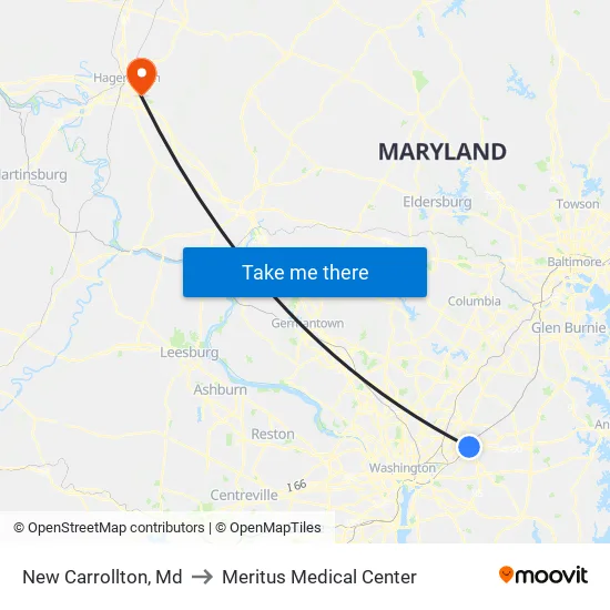 New Carrollton, Md to Meritus Medical Center map