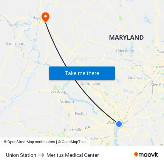 Union Station to Meritus Medical Center map