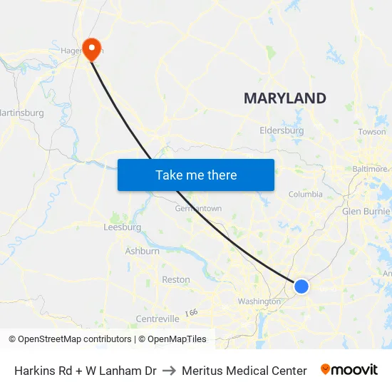 Harkins Rd+W Lanham Dr to Meritus Medical Center map