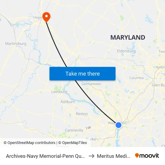 Archives-Navy Memorial-Penn Quarter Metro Station to Meritus Medical Center map