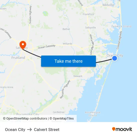 Ocean City to Calvert Street map