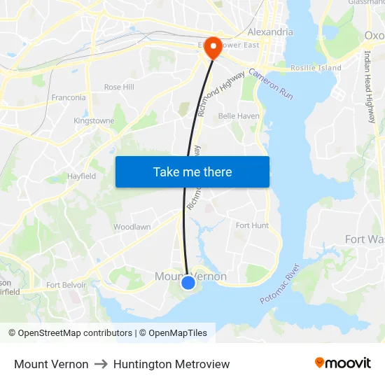Mount Vernon to Huntington Metroview map