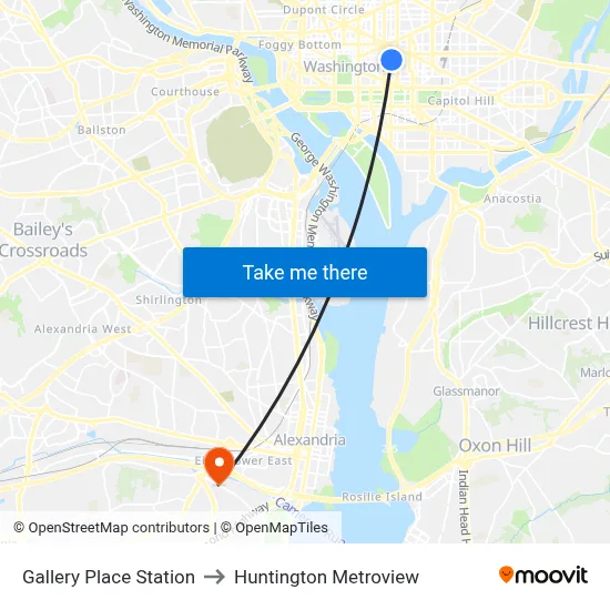 Gallery Place Station to Huntington Metroview map