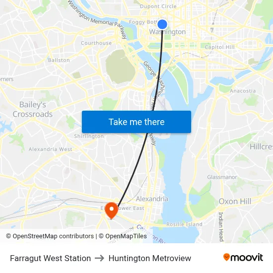 Farragut West Station to Huntington Metroview map
