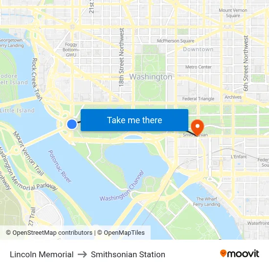 Lincoln Memorial to Smithsonian Station map
