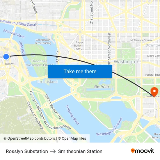 Rosslyn Substation to Smithsonian Station map