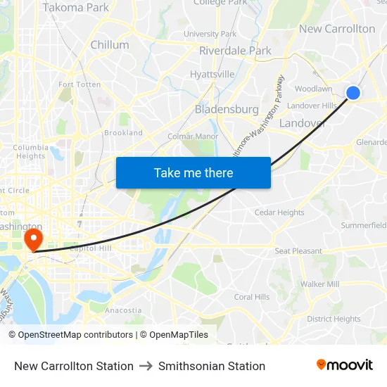 New Carrollton Station to Smithsonian Station map