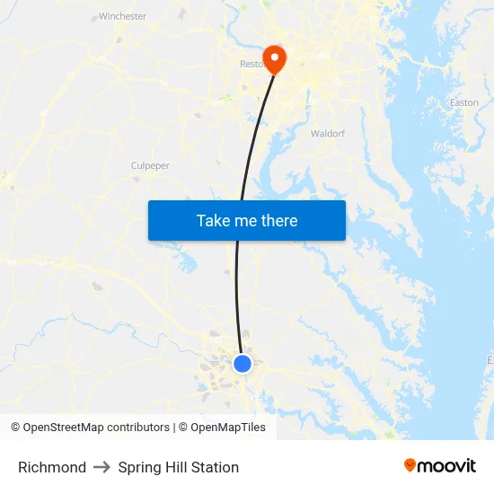 Richmond to Spring Hill Station map