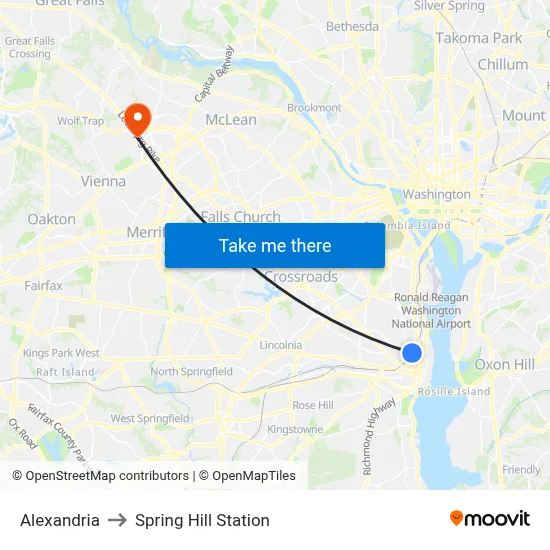 Alexandria to Spring Hill Station map