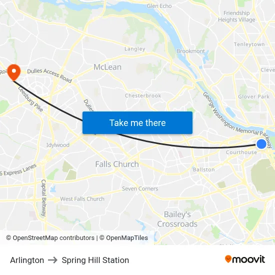 Arlington to Spring Hill Station map