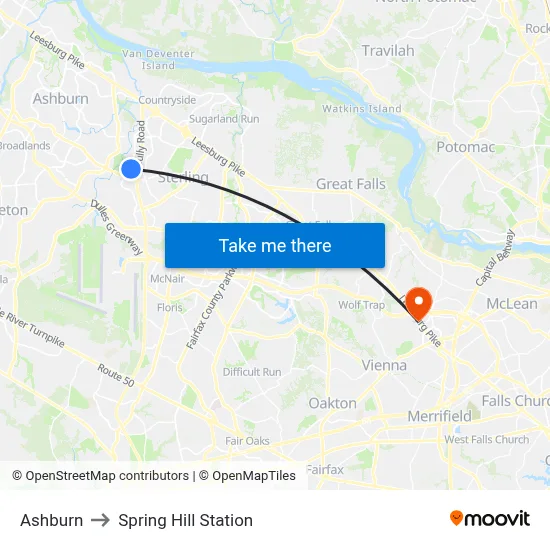 Ashburn to Spring Hill Station map