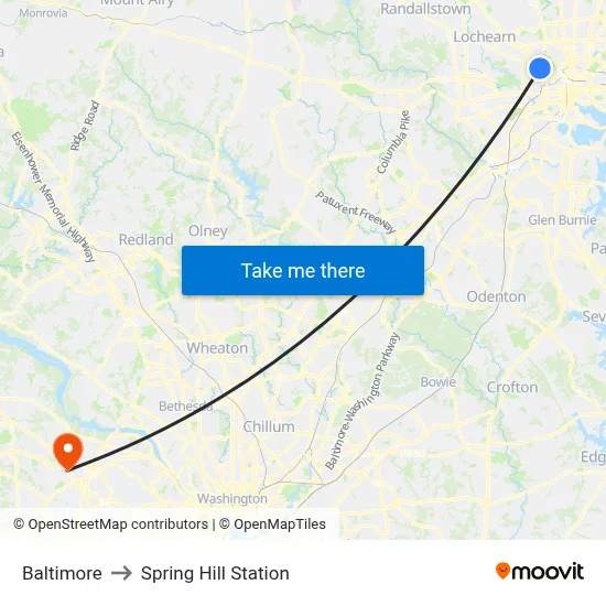 Baltimore to Spring Hill Station map