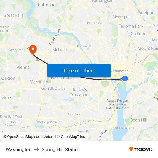 Washington to Spring Hill Station map