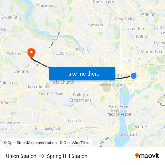 Union Station to Spring Hill Station map