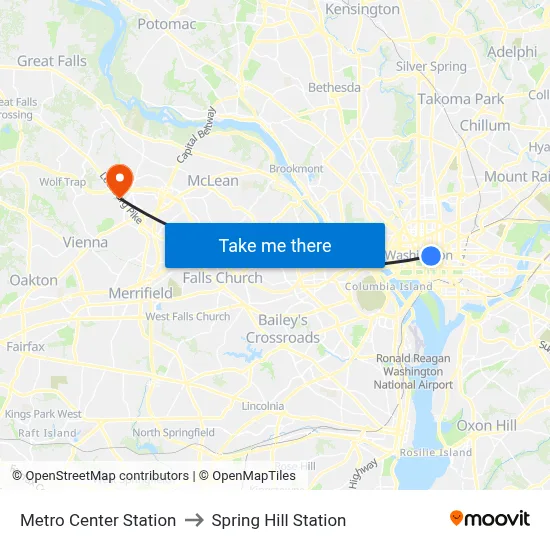 Metro Center Station to Spring Hill Station map