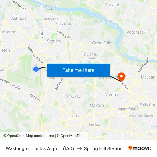 Washington Dulles Airport (IAD) to Spring Hill Station map