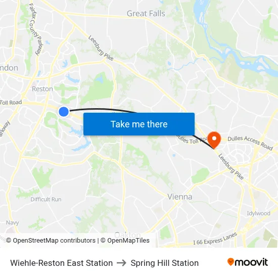 Wiehle-Reston East Station to Spring Hill Station map
